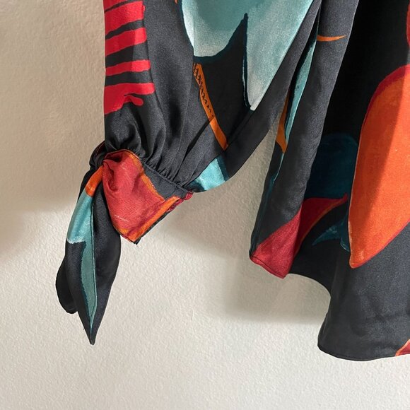 CHICOS Womens 12 Abstract Print Button Up Blouse Long Sleeve Tie Cuff Shirt Top - Picture 10 of 13